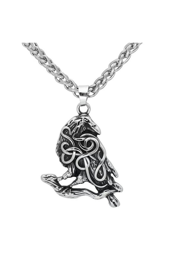 Nordic Norse Viking Odin Raven Crow Rune Bird Sign Pendant Necklace Chain