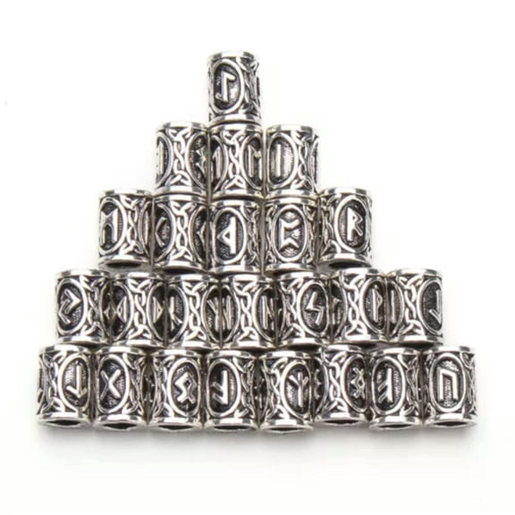 HOOUN Norse Hollow Viking RUNE BEARD Beard Beads 24pc Jewelry, Beard, Hair or Bracelet-Silver-1PC(Random Delivery)