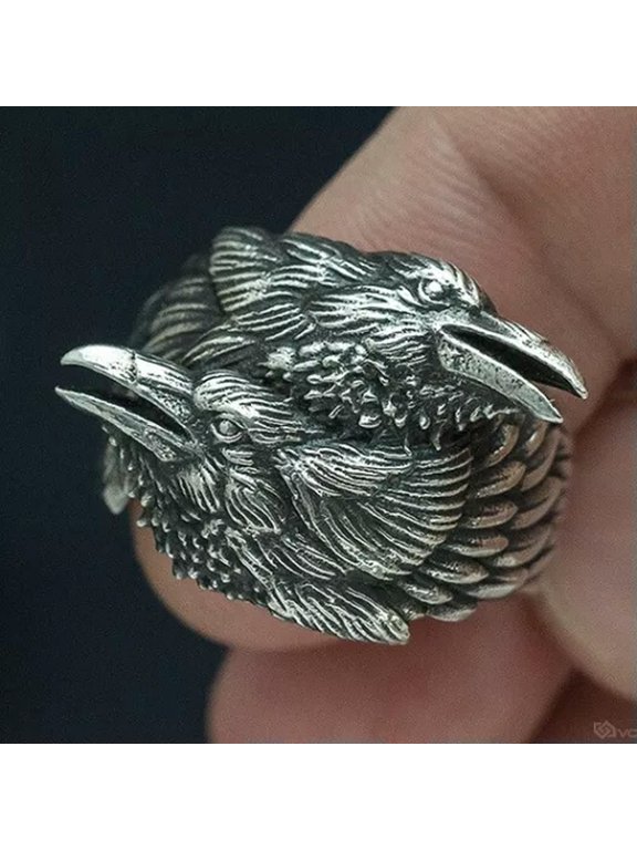 Norse Odin's Double Crows Ring Men's Vintage Rings Punk Biker Alloy Metal Band-9
