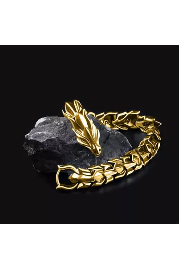 Norse Viking Dragon Bracelet Cuff Bangle Arm Jewellery Wristband Gift-Gold + Silver