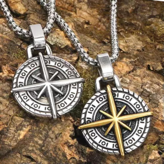 HOOUN North Star Compass Pendant Necklace Men Women Protection Jewelry Chain 24" Gift-Gold