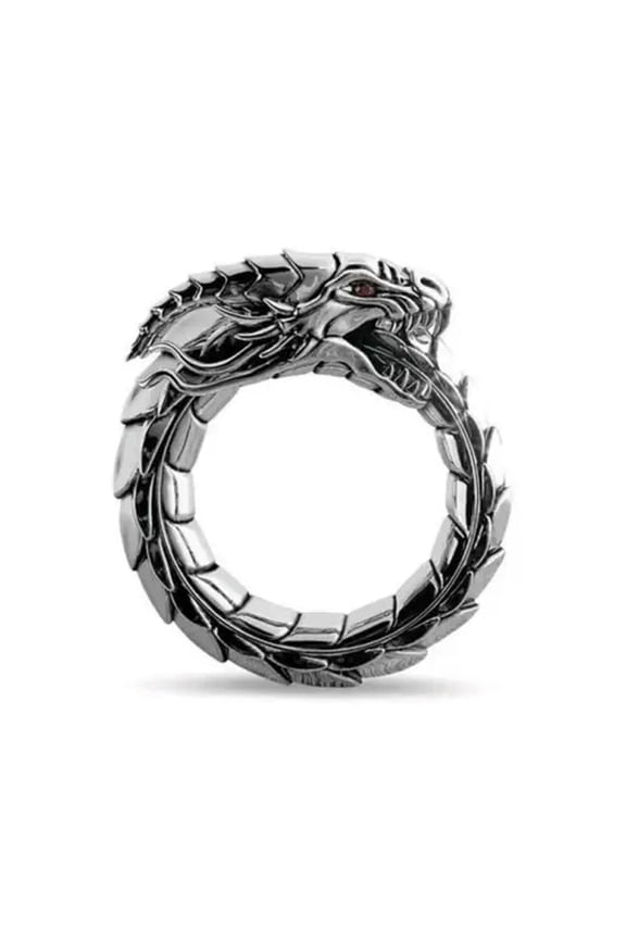 Norwegian Mythology Dragon Rings Mens Hip Hop Band Vintage Amulet Ring Size 6-12-01# Silver-9