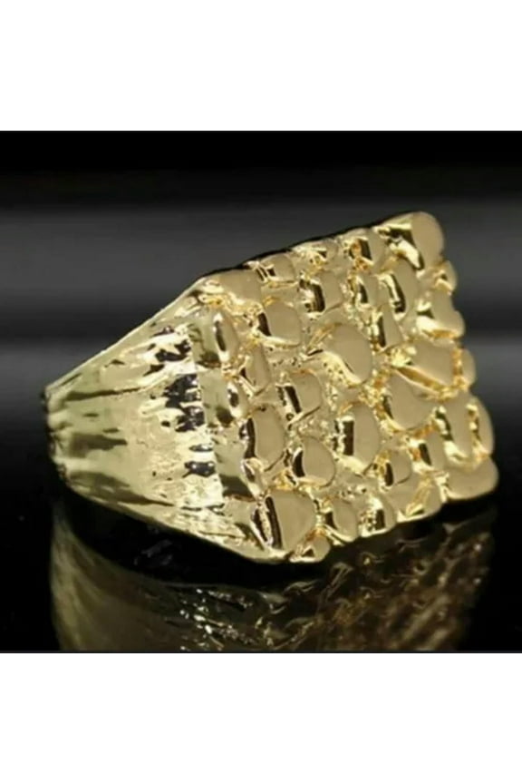 Nugget Design 14k Gold Plated Square Pinky Ring Men Fashion Hip Hop Ring Gift-7-#1