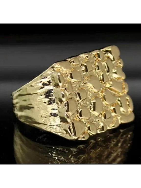 Nugget Design 14k Gold Plated Square Pinky Ring Men Fashion Hip Hop Ring Gift-9-#1