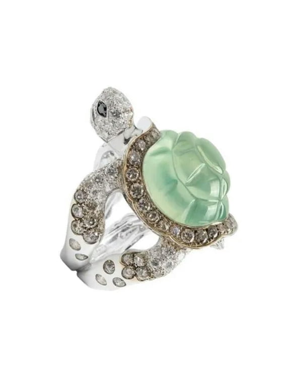 Ocean Green Turtle Ring Little tortoise Jewelry Hawaiian Beach Gift for Women-8-#1