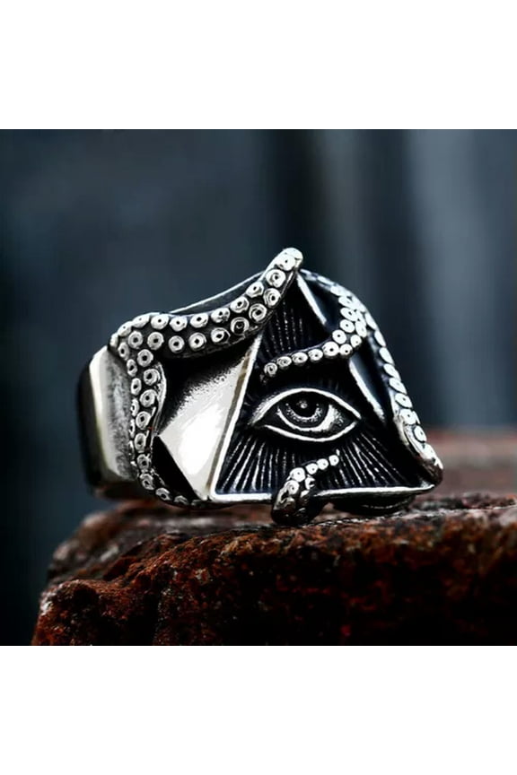 Octopus Tentacle All Seeing Eye Ring Stainless Steel Masonic Gothic Biker Ring-9