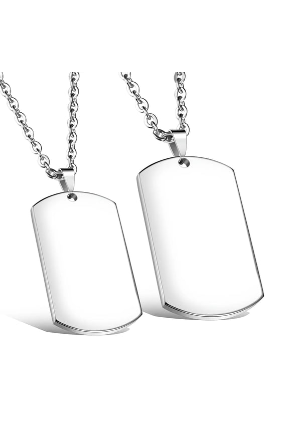 One pair Stainless Steel Plain Dog Tag Army Pendant Couple Necklace Lover Gifts