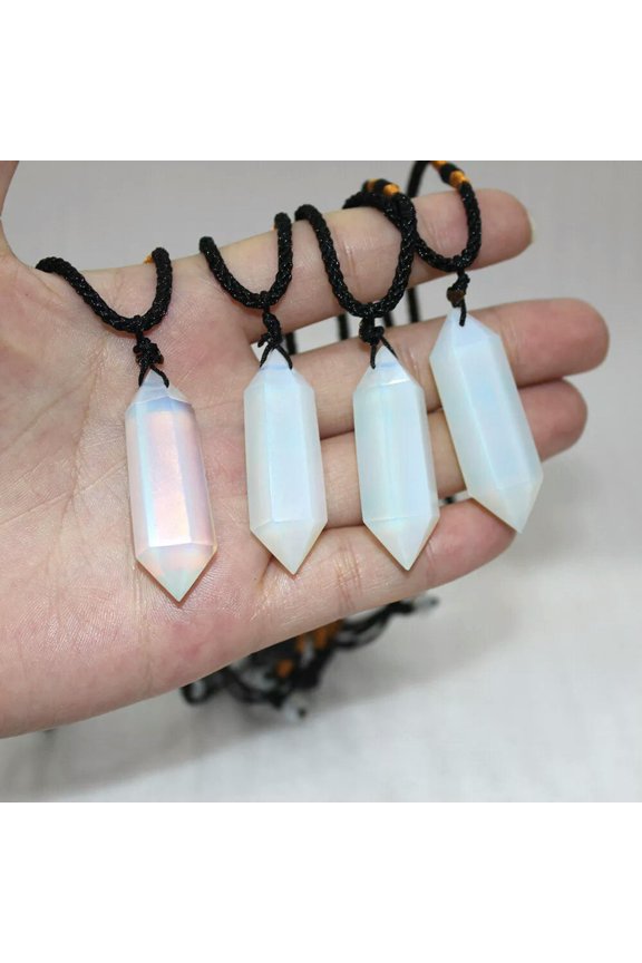 Opal Natural Gemstone Crystal Point Quarz Healing Stone Rope Necklace Jewelry