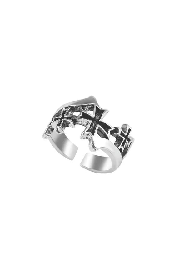 Open Size Silver Cross Shield Ring Punk BOHO Scary Jewellery Halloween Gift