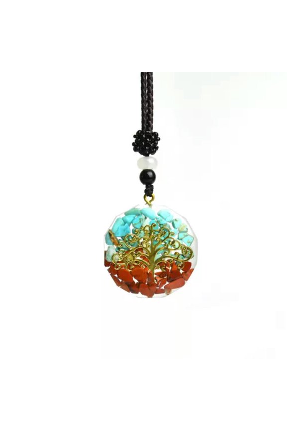 Orgonite Energy Symbol Chakra Healing Stone Pendant Pendulum Necklace Gift -Tree Life with Turquoise
