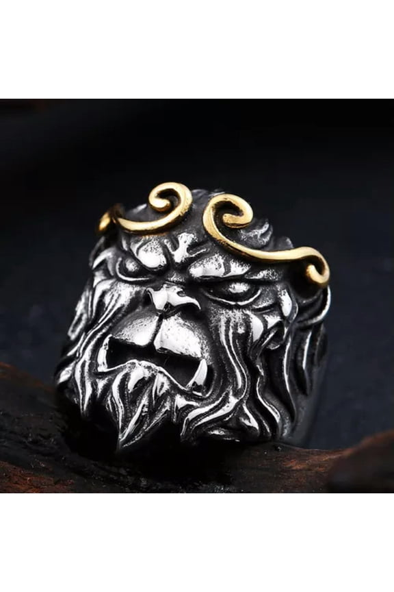 Oriental Mythology Monkey King Ring Stainless Steel Gothic Men's Biker Punk Ring-8