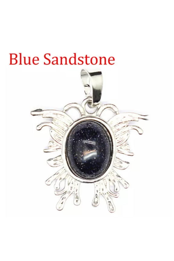 Oval Crystal Bead Mini Moth Butterfly Shape Pendant Chakra Gemstone Healing Gift-Blue Sandstone-1PC (Random Pick)