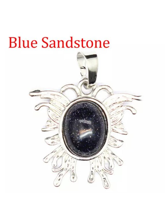 Oval Crystal Bead Mini Moth Butterfly Shape Pendant Chakra Gemstone Healing Gift-Blue Sandstone-1PC (Random Pick)