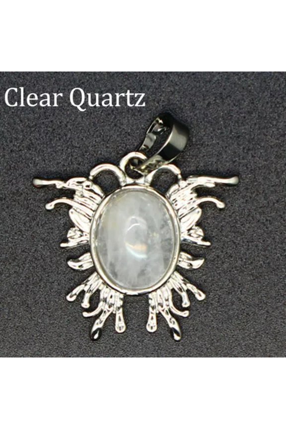 Oval Crystal Bead Mini Moth Butterfly Shape Pendant Chakra Gemstone Healing Gift-Clear Quartz-1PC (Random Pick)