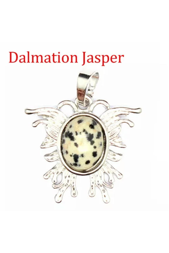 Oval Crystal Bead Mini Moth Butterfly Shape Pendant Chakra Gemstone Healing Gift-Dalmation Jasper-1PC (Random Pick)