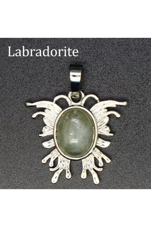 Oval Crystal Bead Mini Moth Butterfly Shape Pendant Chakra Gemstone Healing Gift-Labradorite-1PC (Random Pick)