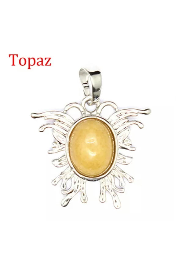 Oval Crystal Bead Mini Moth Butterfly Shape Pendant Chakra Gemstone Healing Gift-Topaz-1PC (Random Pick)