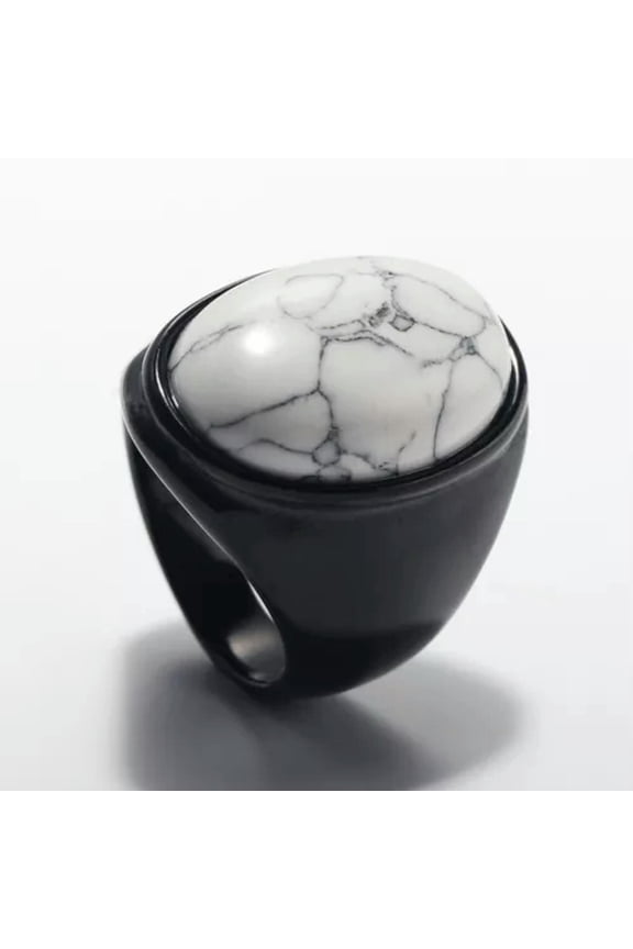 Oval White Turquoise Vintage Wedding Ring Stainless Steel Men's Boy's Retro Ring-11