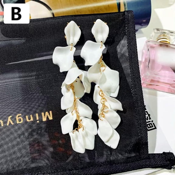 HOOUN Pair Women Dangle Drop Earrings Rose Petal Long Tassel Earrings Jewelry Earrings-White