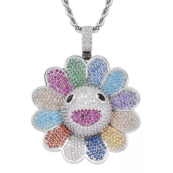 HOOUN Pendant Necklace for men or women Rhinestone Sun Flower Jewelry High Quality-Silver