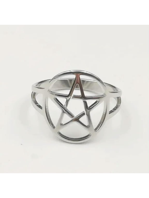 Pentagram Star Rings Wicca Pentacle Jewelry Stainless Steel Amulet Rings 7-10#-9#