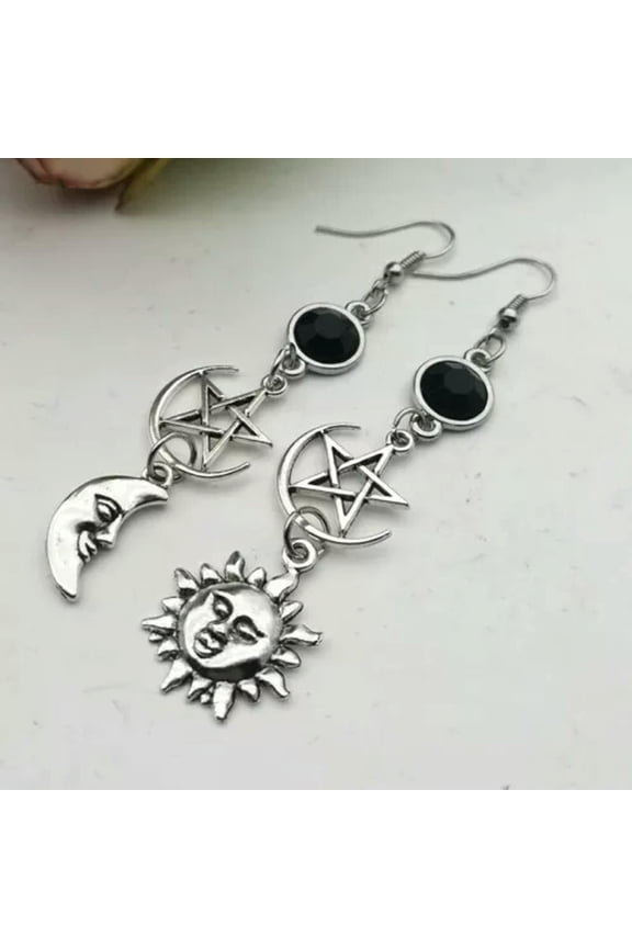 Gothic Pentagram Spike Charm Dangly Earrings Witch Pagan Wicca Jewelry Gifts-7#Pentagram Moon Sun