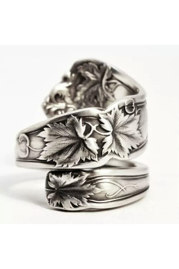 Personalized Floral Blossom Spoon Ring Silver Wrapped Adjustable Ring Men Women-5#