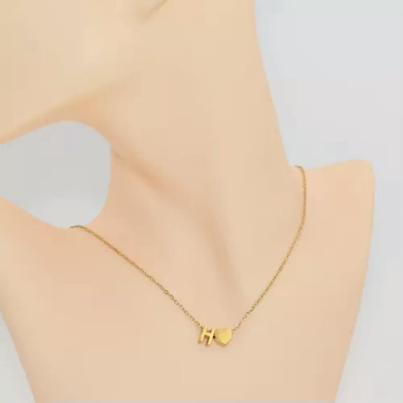 HOOUN Personalized Initial A-Z Letter Gold Plated Letter Love Heart Pendant Necklace -Gold-H