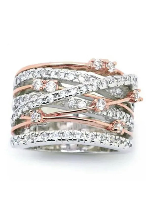 Personalized Rose Gold Silver Crystal Cross Ring Women Party Jewelry Gift Sz5-12-6-Rose Gold