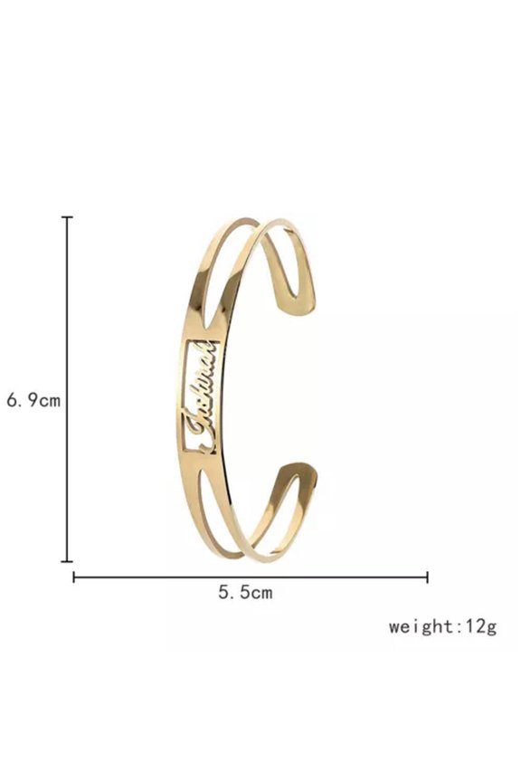 Personalized Stainless Steel Custom Letter Name Engraved Bracelet Bangle Hollow-Gold
