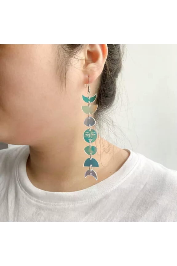 Phases of the Moon Boho Earrings Colors Crecent Moon Handmade Jewelry Gifts-Magic color Moon Goddess Phase