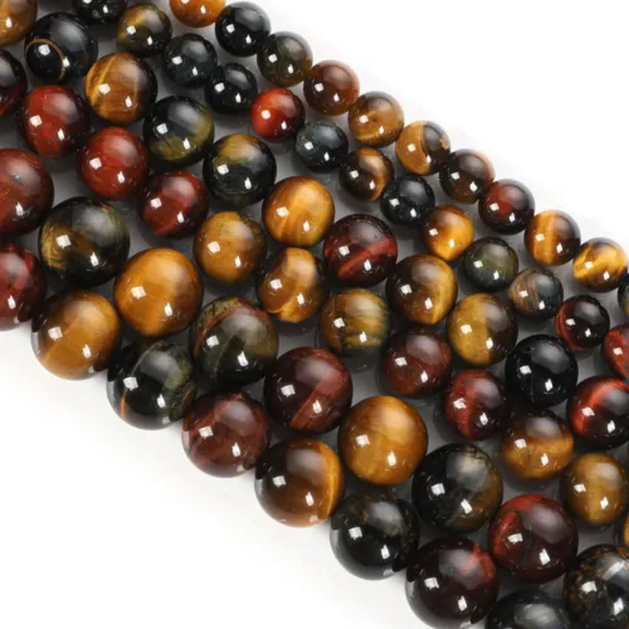 HOOUN Pick 4/6/8/10/12MM Natural Multicolor Tiger Eye Loose Beads for Making Jewelry-3 Color AAA-4mm
