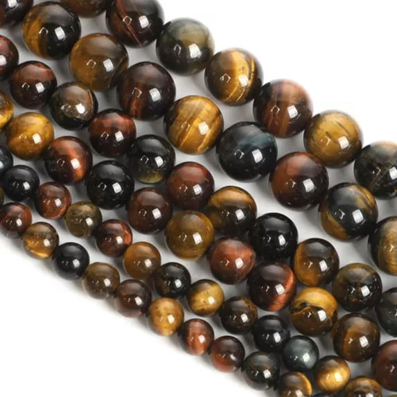 HOOUN Pick 4/6/8/10/12MM Natural Multicolor Tiger Eye Loose Beads for Making Jewelry-3 Color AB-6mm