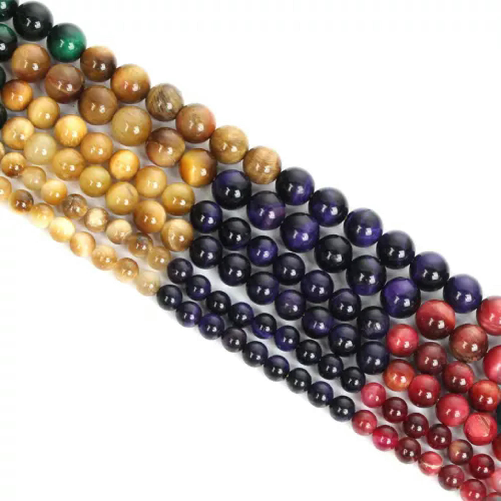 HOOUN Pick 4/6/8/10/12MM Natural Multicolor Tiger Eye Loose Beads for Making Jewelry-7 Chakra AAA-12mm
