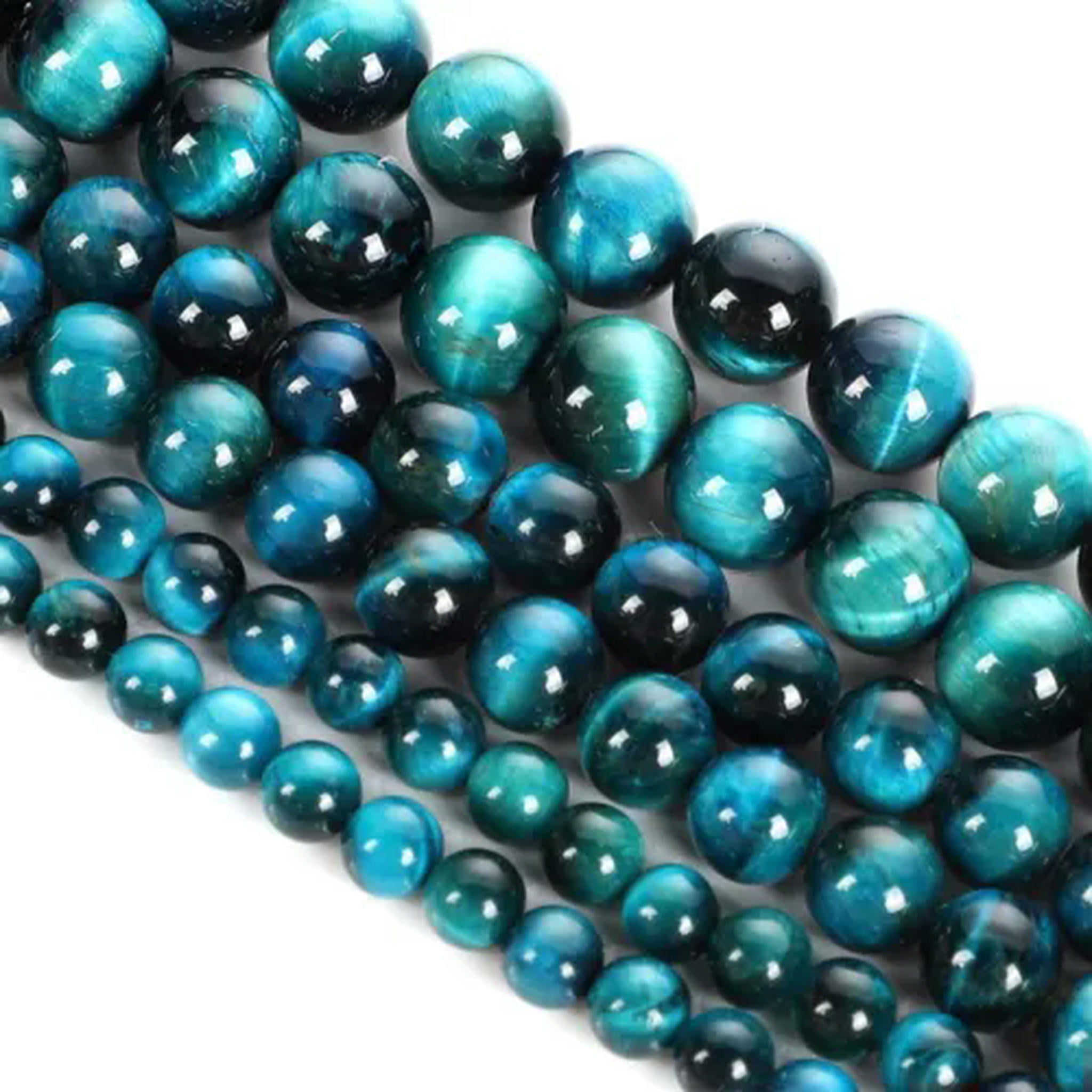 HOOUN Pick 4/6/8/10/12MM Natural Multicolor Tiger Eye Loose Beads for Making Jewelry-Blue AAA-4mm