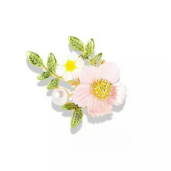 HOOUN Pin Clothes Accessories Women Brooches Daisy Brooch Green Leaf Pearl Brooch +-pink