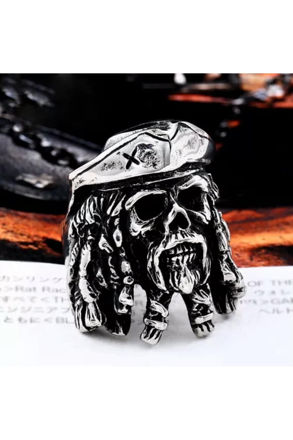 Pirate Captain Gothic Skull Ring Stainless Steel Captain Jack Skull Jewelry Ring-10