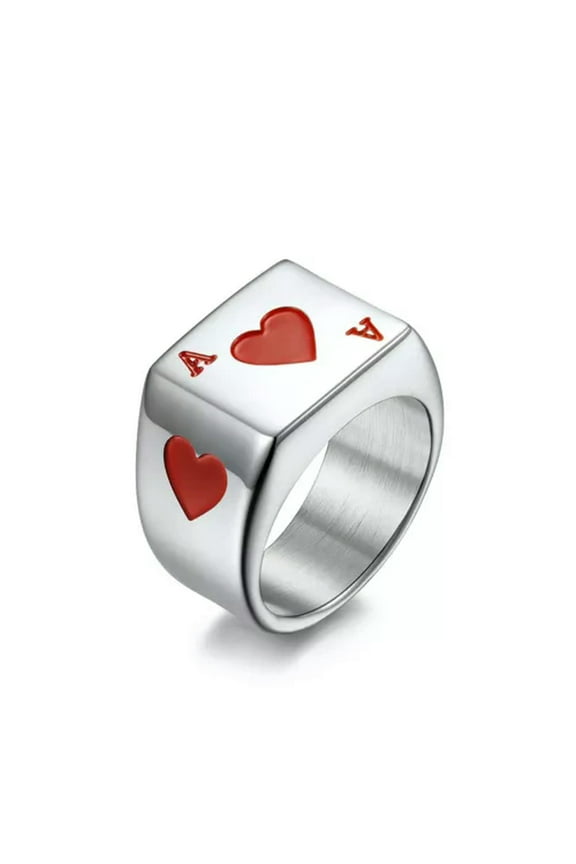 Poker Ace Lucky Signet Rings Stainless Steel Heart Ace Men's Vintage Biker Ring-12