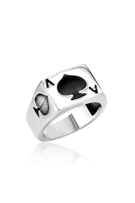 Poker Spade Ace Ring Stainless Steel Lucky Spade A Gambler Men's Biker Punk Ring-11