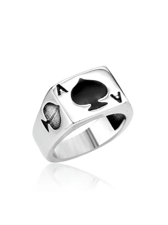 Poker Spade Ace Ring Stainless Steel Lucky Spade A Gambler Men's Biker Punk Ring-9