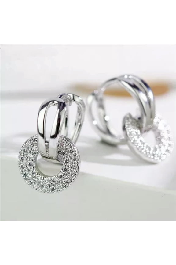 Pretty Cubic Zirconia Women 925 Silver Hoop Wedding Earrings Jewelry Gift A Pair-Silver