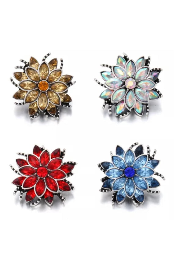 Pretty Flower Crystal Chunk Charm Snap Button Fit 18mm Snap Jewelry Gift 5pcs-5pcs mixed