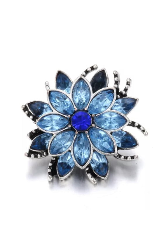 Pretty Flower Crystal Chunk Charm Snap Button Fit 18mm Snap Jewelry Gift 5pcs-Light blue