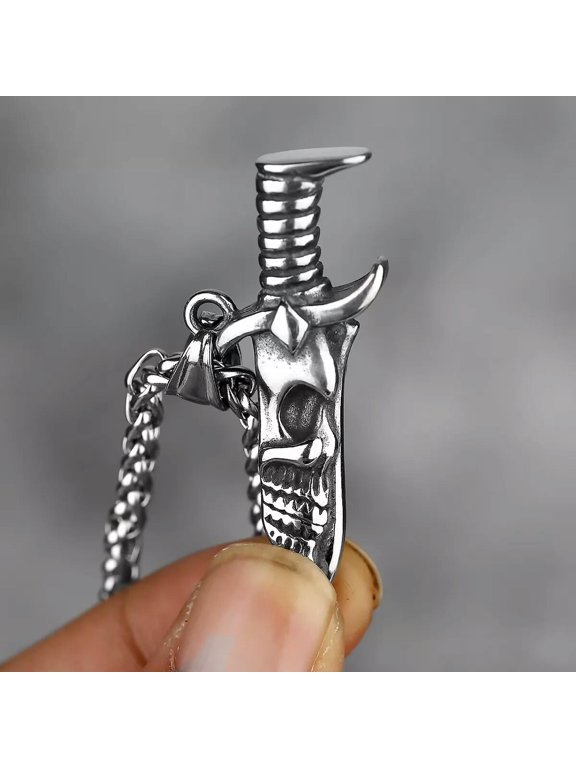 Punk Gothic Silver Skull Dagger Pendant Necklace Men's Jewelry Chain 24" Gift