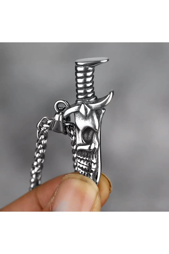 Punk Gothic Silver Skull Dagger Pendant Necklace Men's Jewelry Chain 24" Gift