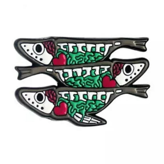 HOOUN Punk Halloween Enamel Brooch Pins Shirt Collar Lapel Pin Necktie Clip Gift Bee-04 Flower Skeleton fish1