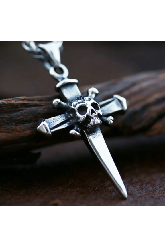 Punk Silver Skull Crossbones Cross Pendant Necklace Men's Jewelry Chain 24" Gift