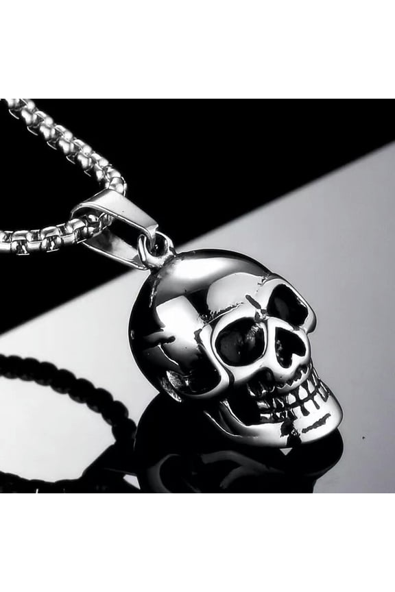 Punk Silver Skull Pendant Necklace For Men Gothic Retro Rock Jewelry Chain 24"