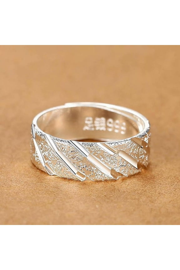 Pure 999 Fine Silver Band Men Women Lucky 7mm Wide Satin Carved Twill Ring 5g