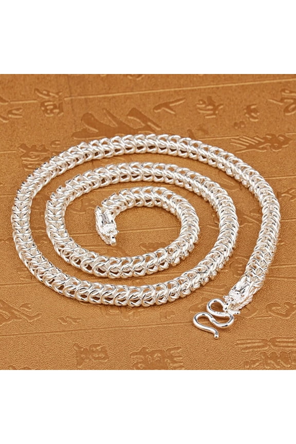 Pure 999 Fine Silver Chain Men Dragon Byzantine Braided Link Necklace 73g/23.6in